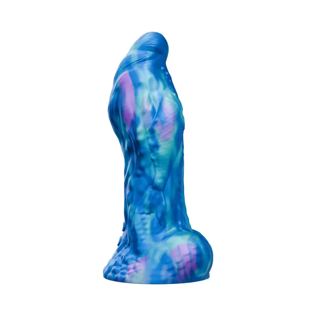 Tentra Marinus blue marbled sea-beast vibrating dildo front-left view of sculpted shaft