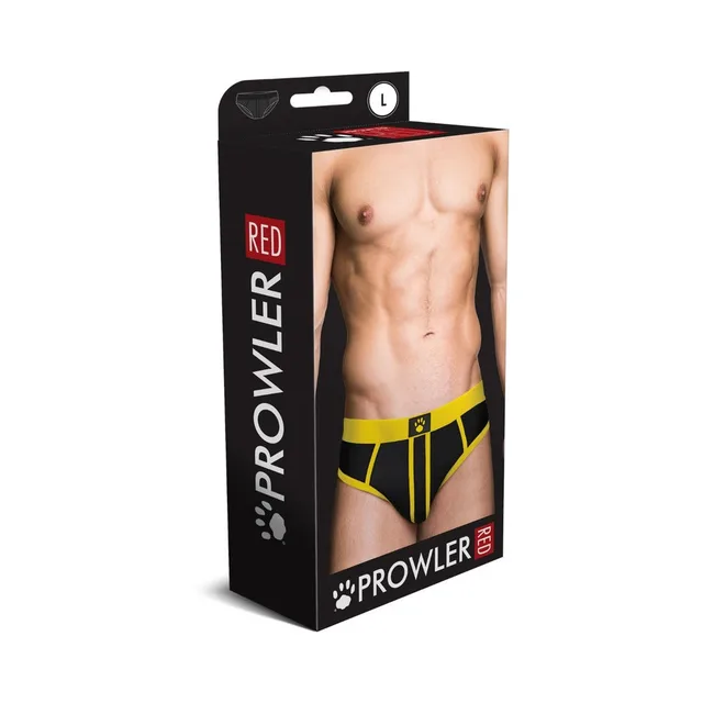 Prowler RED yellow-trim open-back brief size L retail box