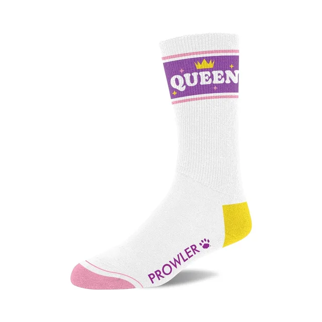 Prowler Queen socks showing yellow heel panel and purple cuff