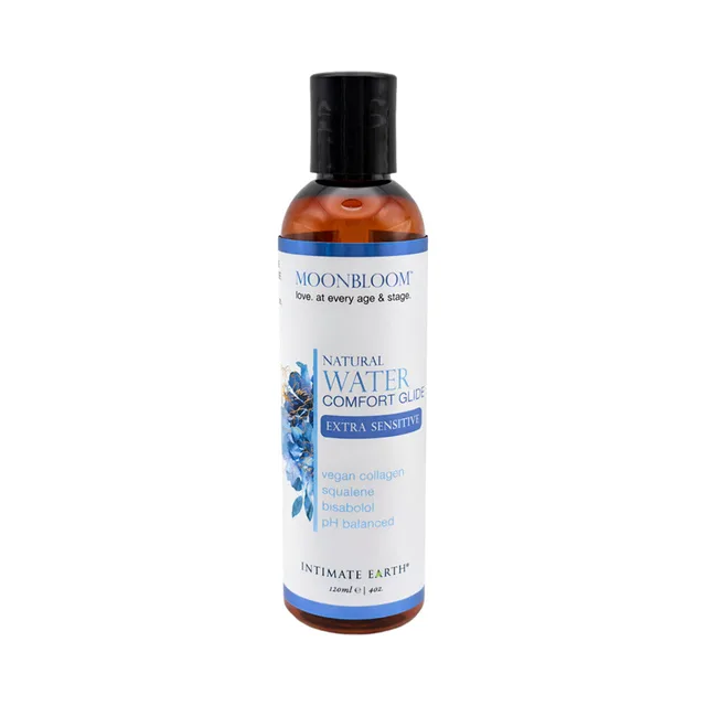 Moonbloom Water Comfort Glide 4 oz amber bottle with black cap