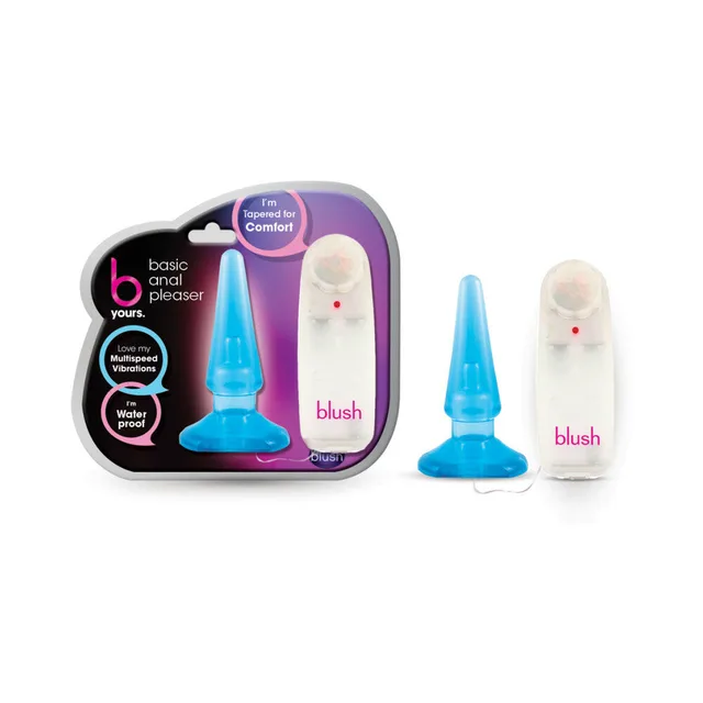 Blue B Yours Anal Pleaser plug and wired remote beside package