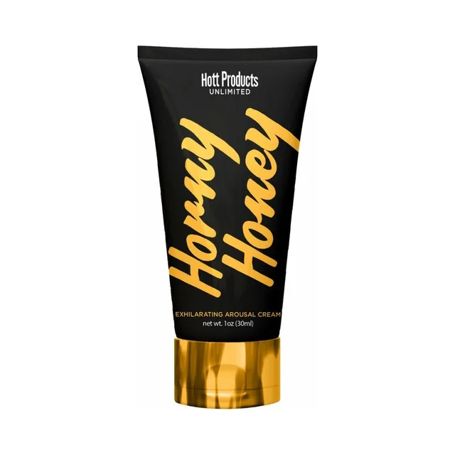 Front of Horny Honey one-ounce black tube with gold cap