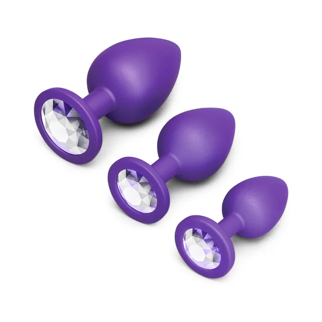 Purple b-Vibe Jewel Butties three graduated plugs with jeweled bases