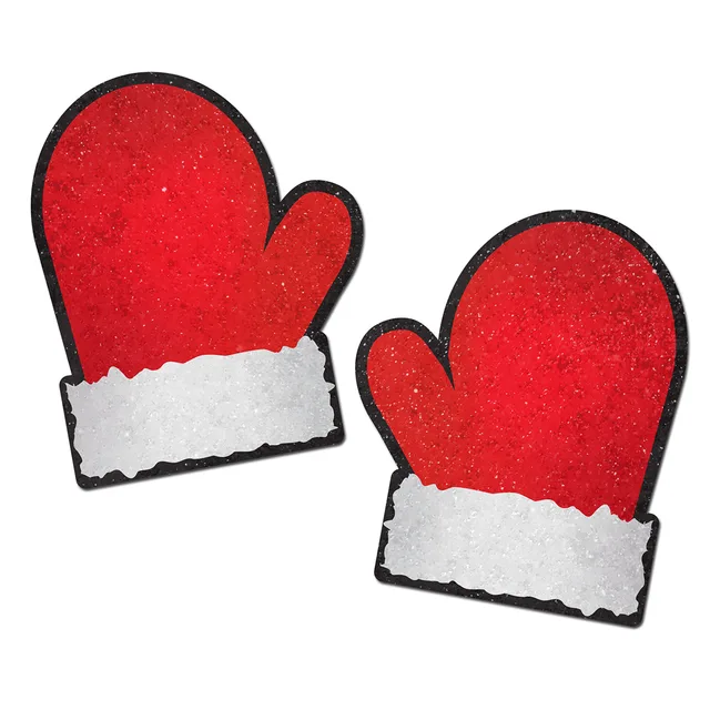 red Santa mitten-shaped Pastease pasties with white cuffs and black outlines