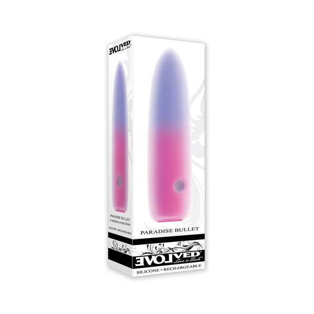 Evolved Paradise Bullet pink-and-purple vibrator in retail box