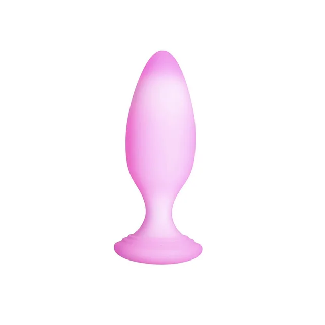 BMS Softies Dual Layer Butt Plug in pink upright front view showing the tapered profile