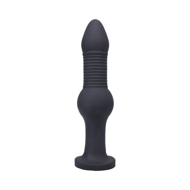 Front view of Onyx Tantus Fido with ribbed shaft center bulb and round base