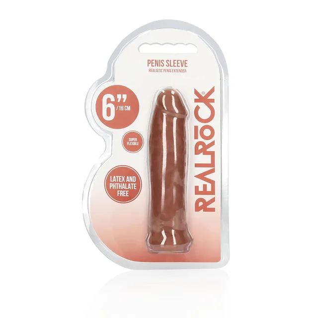 Tan RealRock six-inch penis sleeve in clear retail pack
