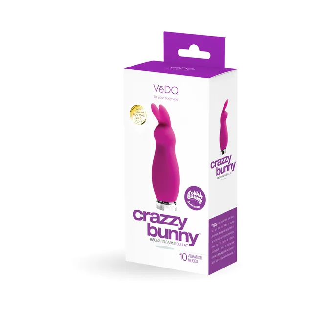 VeDO Crazzy Bunny Perfectly Purple Vibrator white purple retail carton three-quarter front