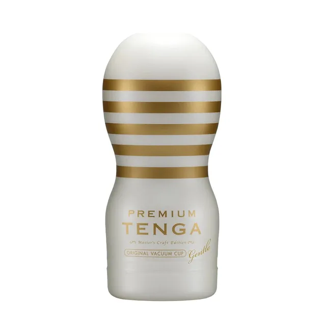 Gold-and-white Tenga Premium Original Gentle vacuum cup