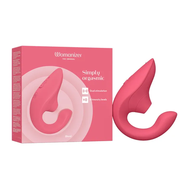 Vibrant Rose Womanizer Blend beside pink retail box with product image