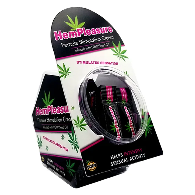 Body Action HemPleasure for Women open-top black carton with green leaf graphics, pink accents and black tubes