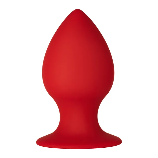 Front view of large red cone-shaped silicone plug