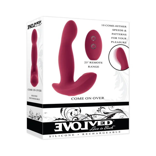 Evolved Come On Over burgundy vibrator in white retail box