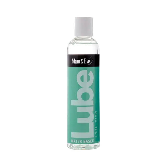 Adam & Eve clear water-based lubricant 8 fl oz tall transparent bottle with turquoise label