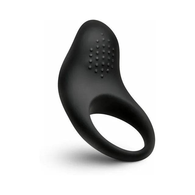 BANG black silicone vibrating ring three-quarter view with raised-dot pad