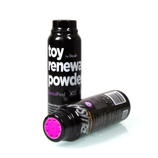 Blush SensaFeel Toy Renewal Powder 3.4 oz upright bottle and tipped shaker