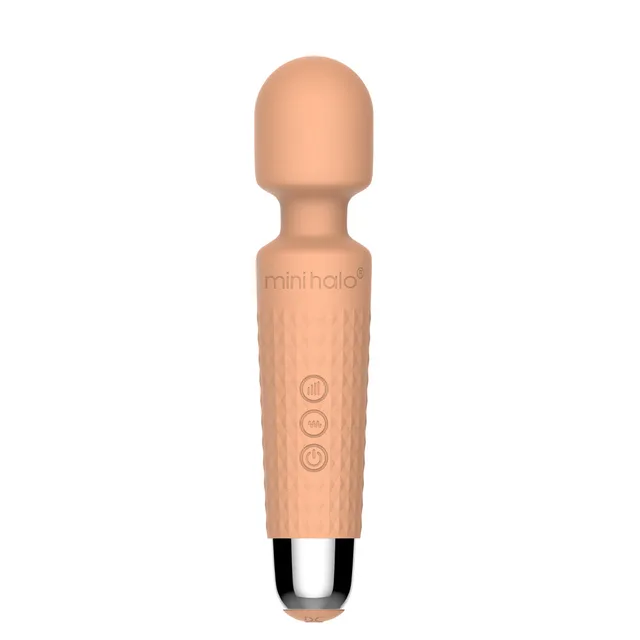 Peach beige Mini Halo 20X wand with ribbed handle and three buttons
