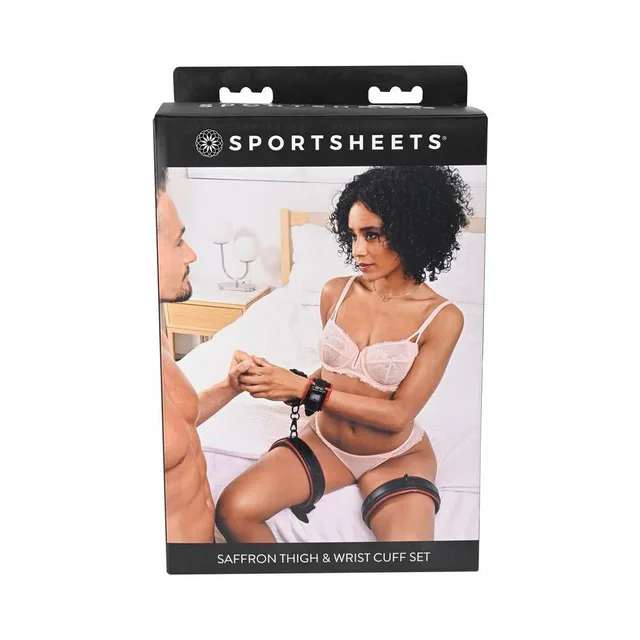 Sportsheets Saffron Thigh and Wrist Cuff Set box