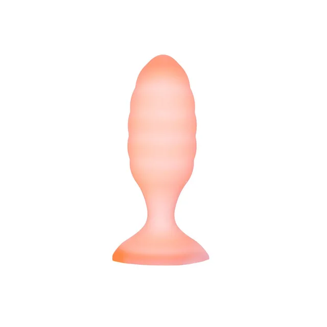 BMS Softies Dual Layer Butt Plug in orange upright front view showing the tapered ribbed profile