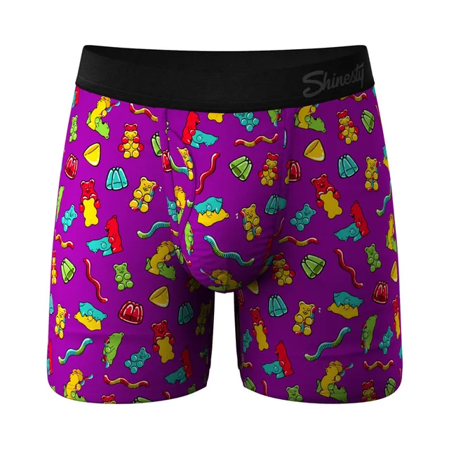 Front view of Shinesty Naughty Bears size S purple gummy-bear pouch underwear
