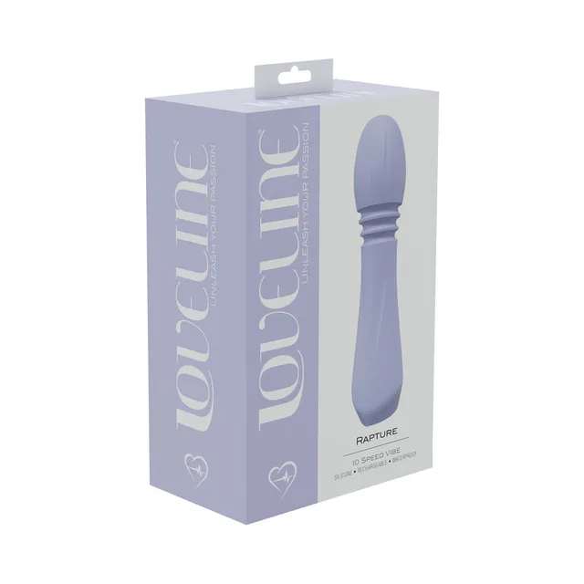 lavender LoveLine Rapture rounded vibrator pictured on purple box