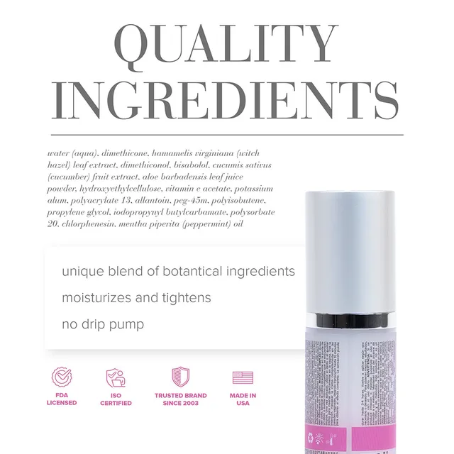 System JO 1.7 oz vaginal serum rear bottle view beside printed botanical ingredient panel