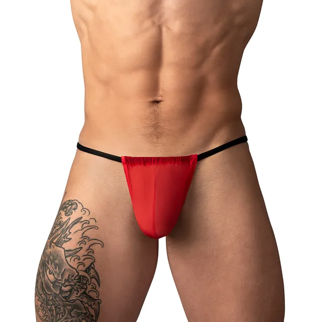 Male Power Mesh 2.0 G-String in red one size worn from the front to show the sheer pouch