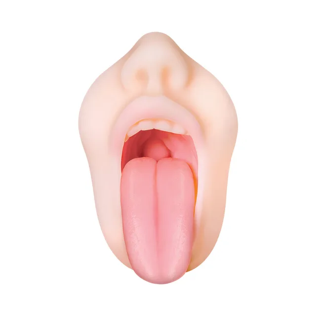 Zero Tolerance Real Mouth Beige Stroker front view showing mouth and extended tongue