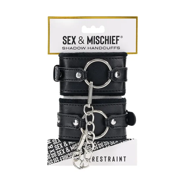 Sportsheets Shadow black padded handcuffs front retail package