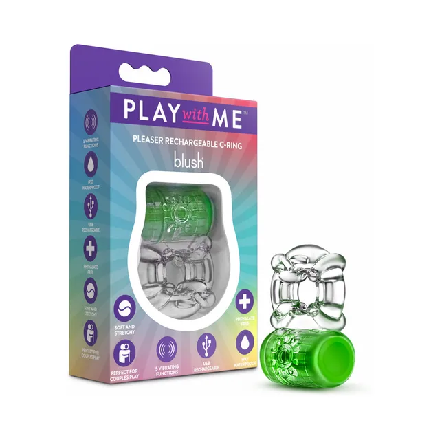 Neon-green Blush Play With Me Pleaser C-ring in purple box