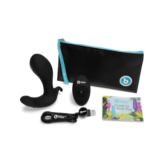 black b-Vibe Expand plug with remote charger pouch and guide