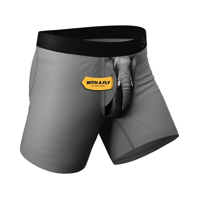 Angled front of size 2XL Junk in the Trunk underwear with fly label