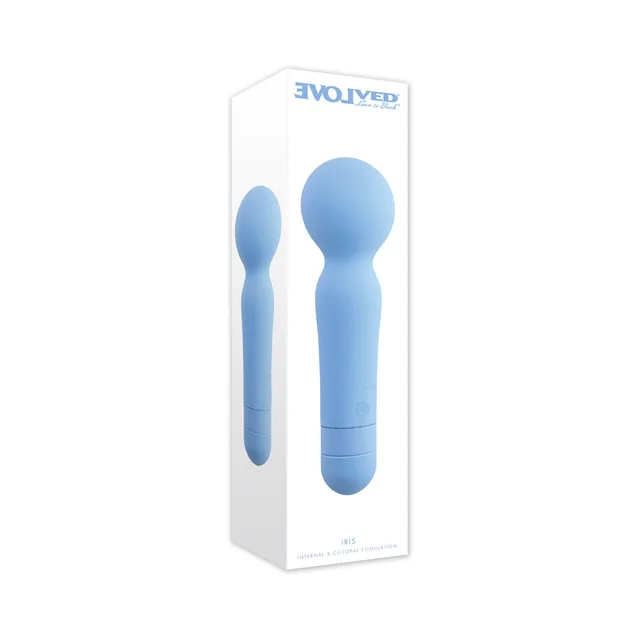 Boxed blue Evolved Iris Sky wand vibrator