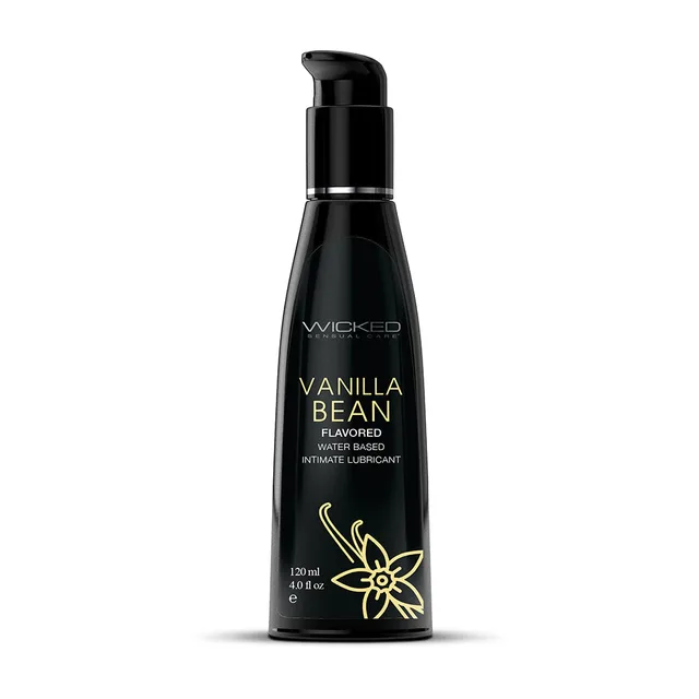 Wicked Aqua Vanilla Bean 4 oz black pump bottle front with gold vanilla graphic