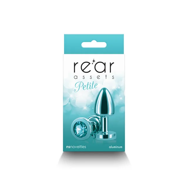 NS Novelties Rear Assets Petite teal aluminum anal plug front retail package