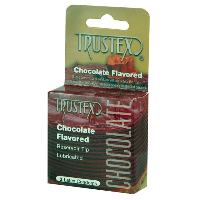 Trustex Chocolate Flavored three-pack of condoms in brown box