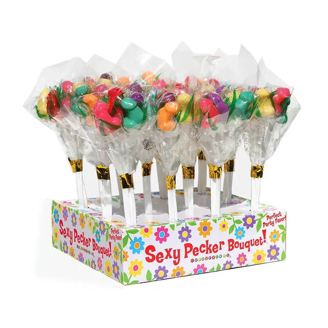 Little Genie display tray with twelve colorful candy bouquets
