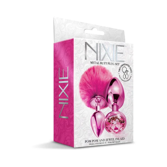 NIXIE Metallic Pink two-plug set in white and pink retail box