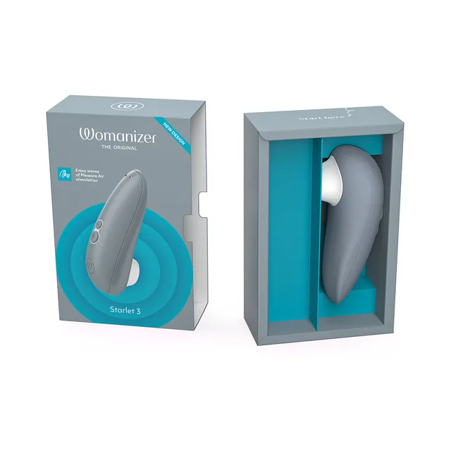 Open retail box displaying gray Womanizer Starlet 3