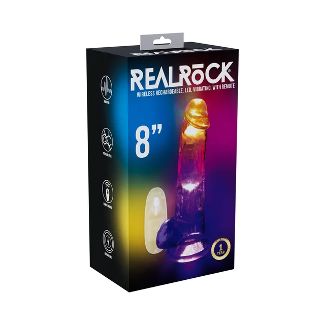 RealRock clear 8-inch LED vibrator with balls retail box