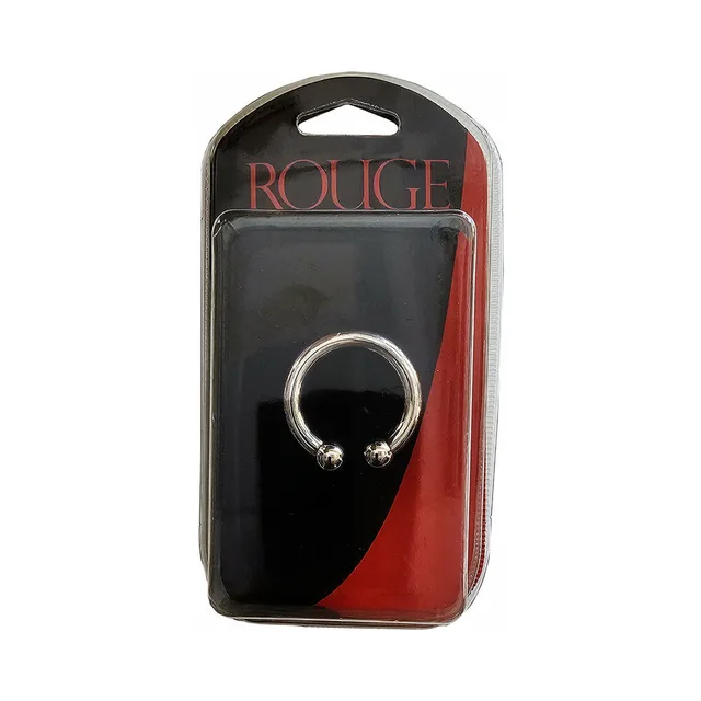 Rouge silver stainless steel horseshoe cock ring in black and red blister pack