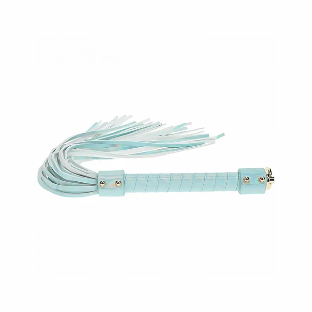 blue and white bonded-leather flogger with wrapped handle