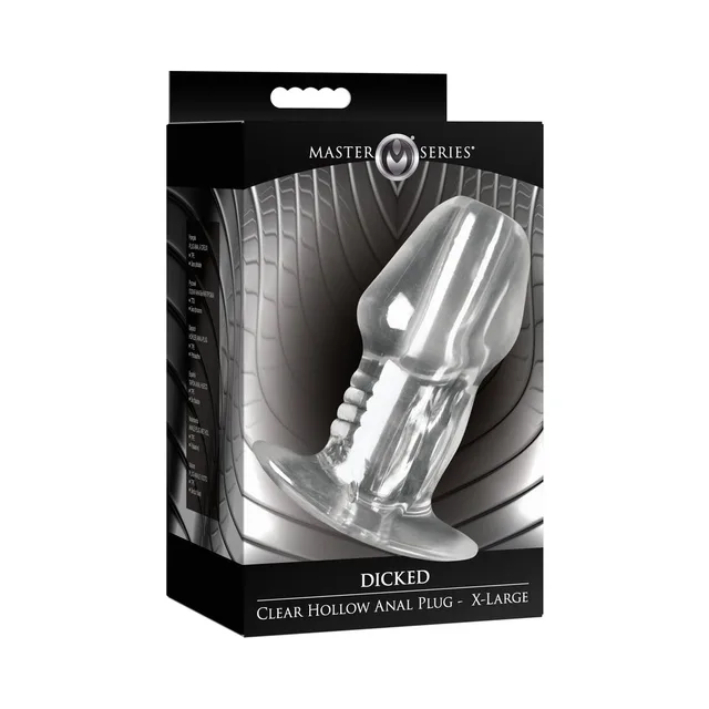 XLarge clear Master Series Dicked hollow plug in black window box