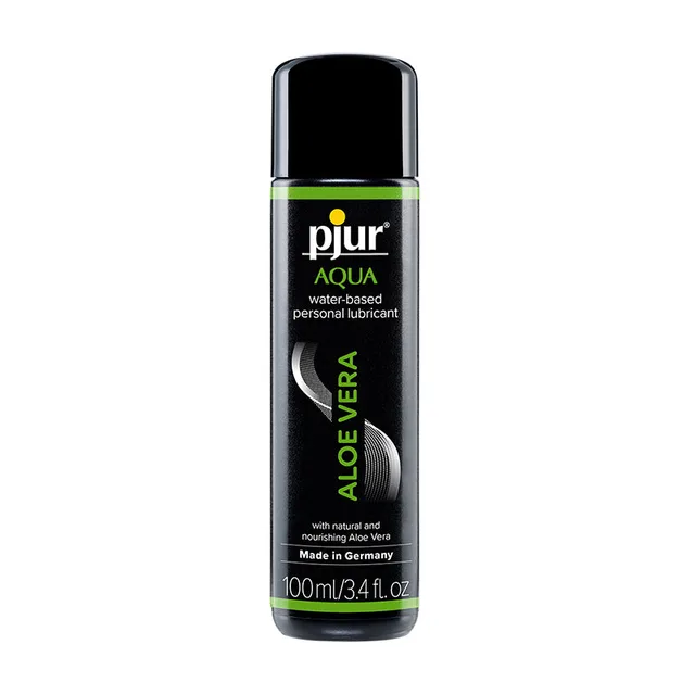 Black 3.4 oz pump bottle of Pjur Aqua Aloe Vera lubricant