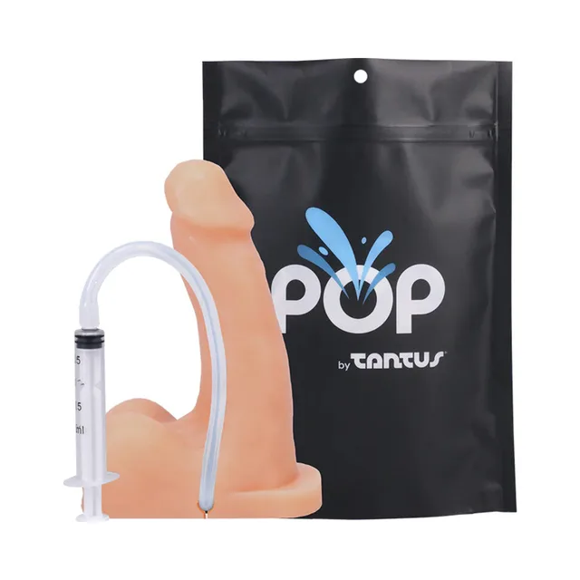 Cream Tantus POP n Play kit with black bag syringe and tube