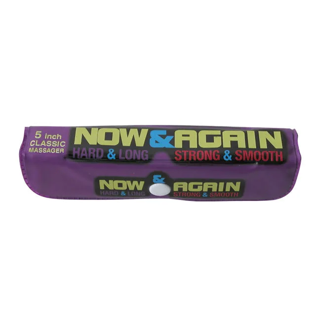 Now and Again purple five-inch massager in rectangular case