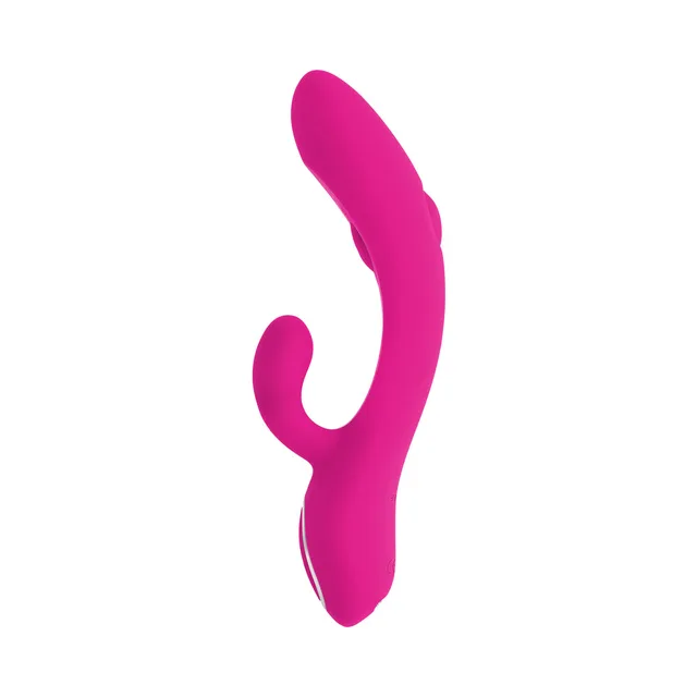 Angled side view of pink G Tapper dual-arm vibrator