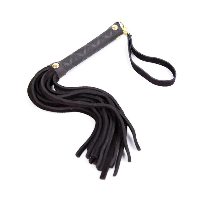 Black mini leather flogger with gold-tone hardware