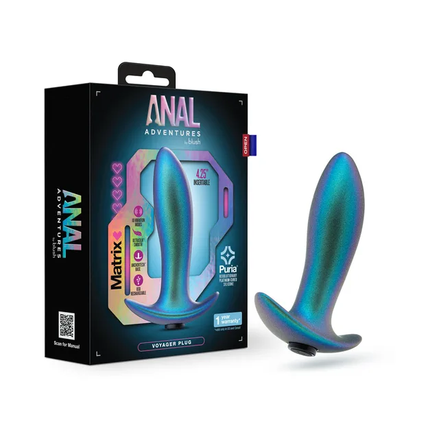 Anal Adventures Matrix Voyager Neptune Teal plug teal tapered plug beside black retail box